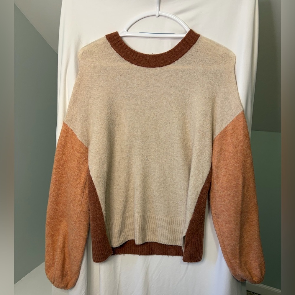 Madewell Women’s Colorblock Sweater - Cream and Brown size small